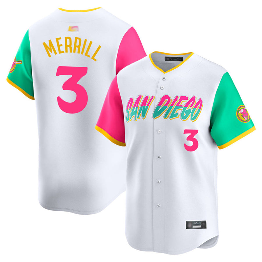 S.Diego Padres #3 Jackson Merrill Player White City Connect Limited Baseball Jerseys