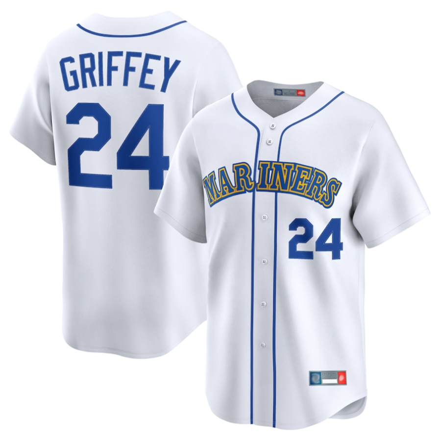 S.Mariners #24 Ken Griffey Jr. Player White Throwback Cooperstown Collection Limited Baseball Jerseys