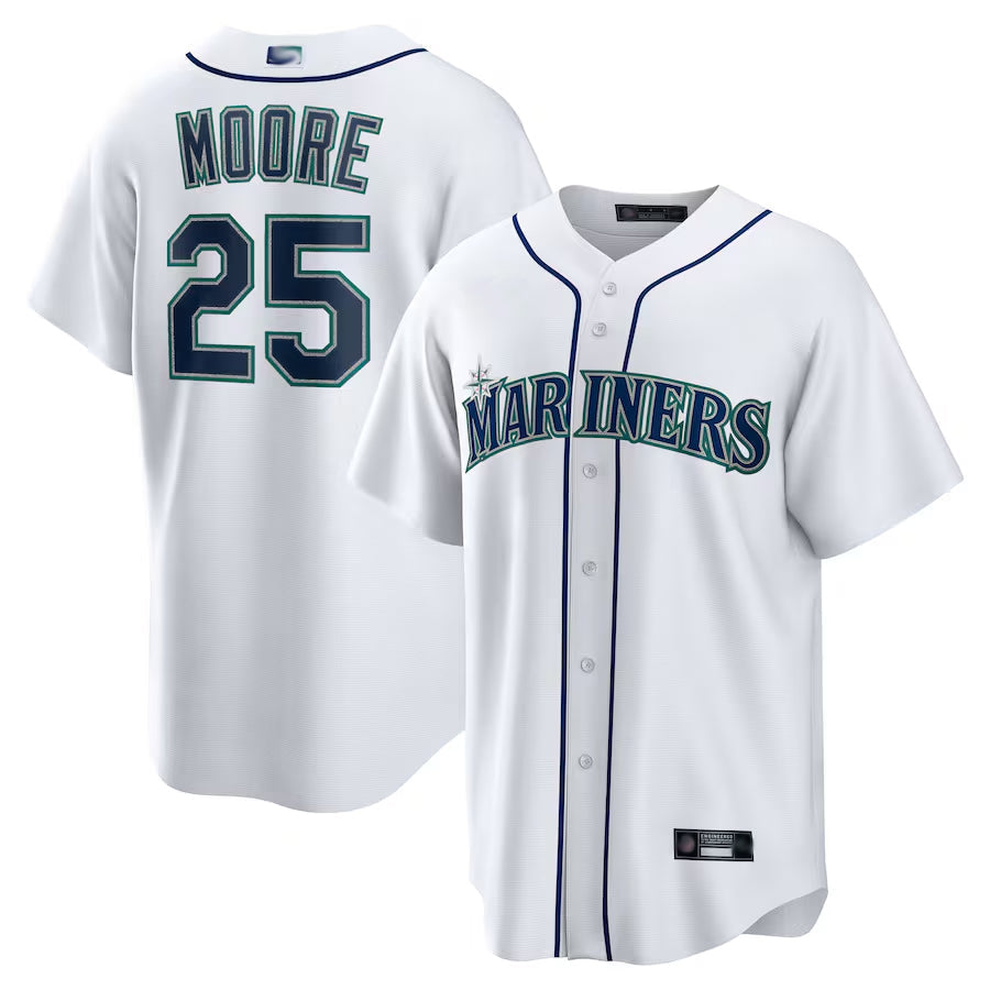 S.Mariners #25 Dylan Moore Player White Home Replica Baseball Jerseys