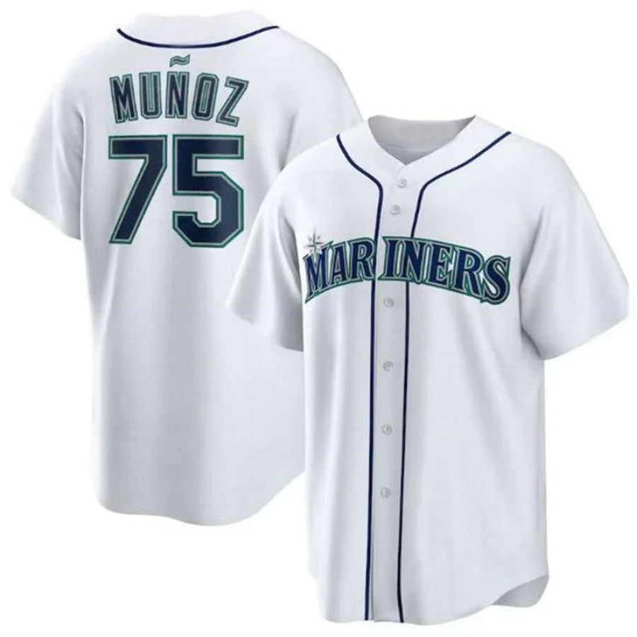S.Mariners #75 Andr����|s Mu?oz Player White Home Replica Baseball Jerseys