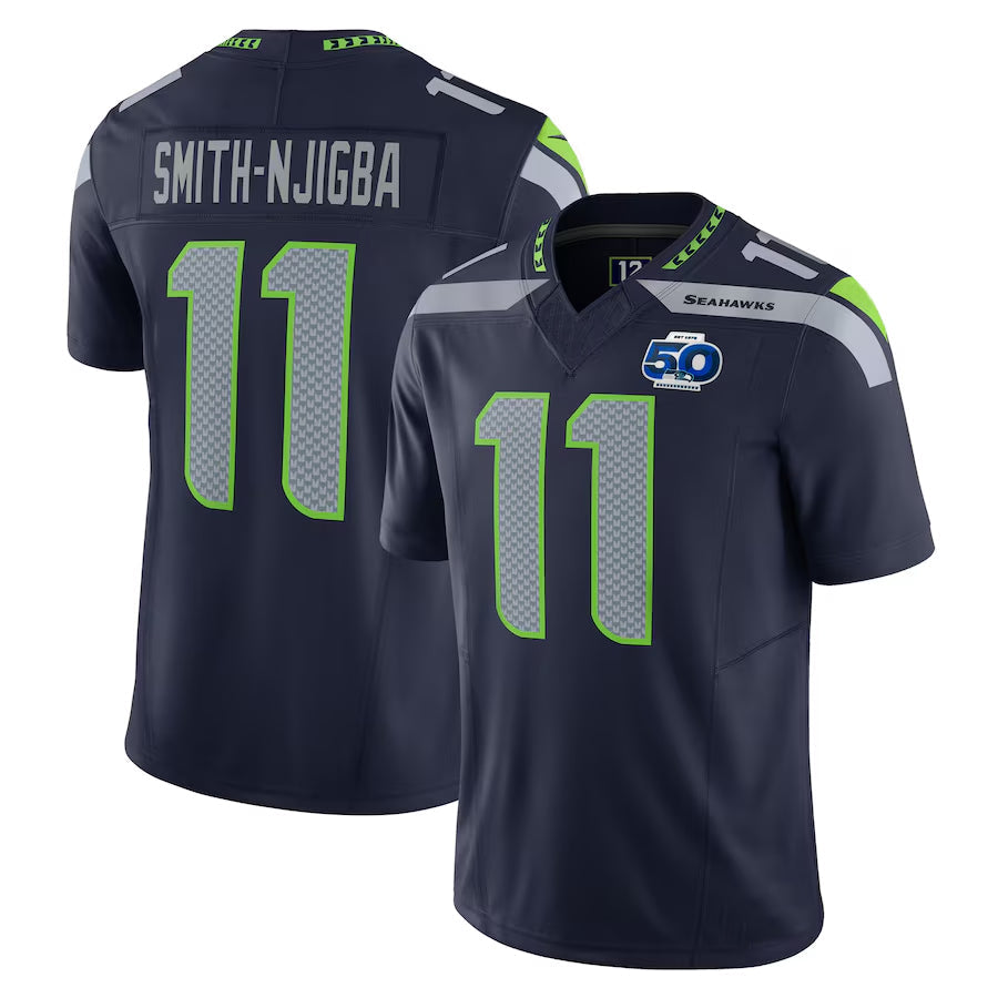 S.Seahawks #11 Jaxon Smith-Njigba Player Navy 50th Season Vapor F.U.S.E. Limited Football Jerseys