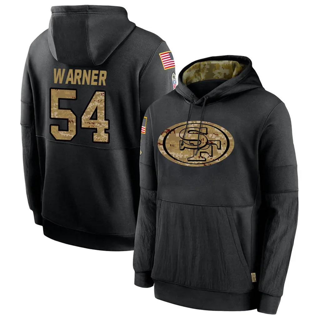 SF.49ers #54 Fred Warner Player Black Salute to Service Hoodies Football Jerseys
