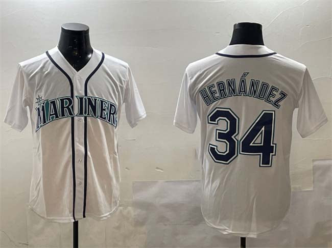 S.Mariners #34 F����|lix Hern��������ndez Player White Cool Base Stitched Baseball Jerseys