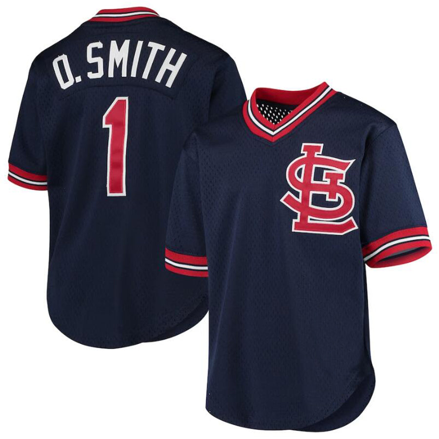 St.Louis Cardinals #1 Ozzie Smith Player Navy Cooperstown Collection Mesh Batting Practice Baseball Jerseys