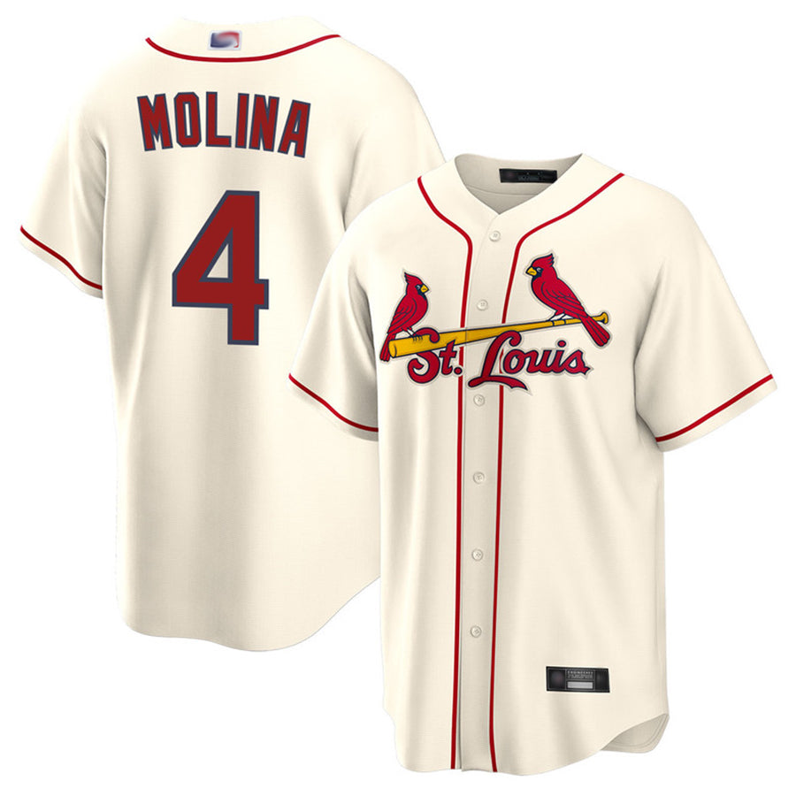 St.Louis Cardinals #4 Yadier Molina Player  Cream Replica Baseball Jerseys