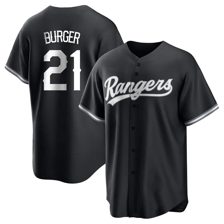 T.Rangers #21 Jake Burger Player Home Replica Black Baseball Jerseys