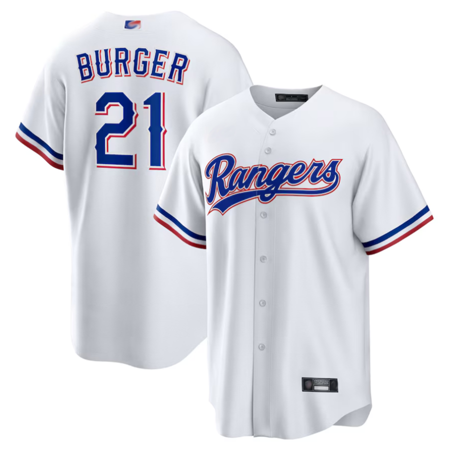 T.Rangers #21 Jake Burger Player White Home Replica Baseball Jerseys