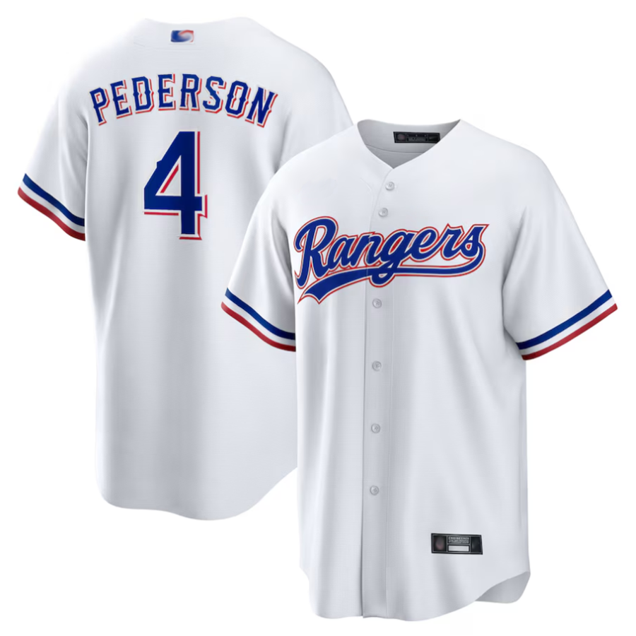 T.Rangers #4 Joc Pederson Player White Home Replica Baseball Jerseys