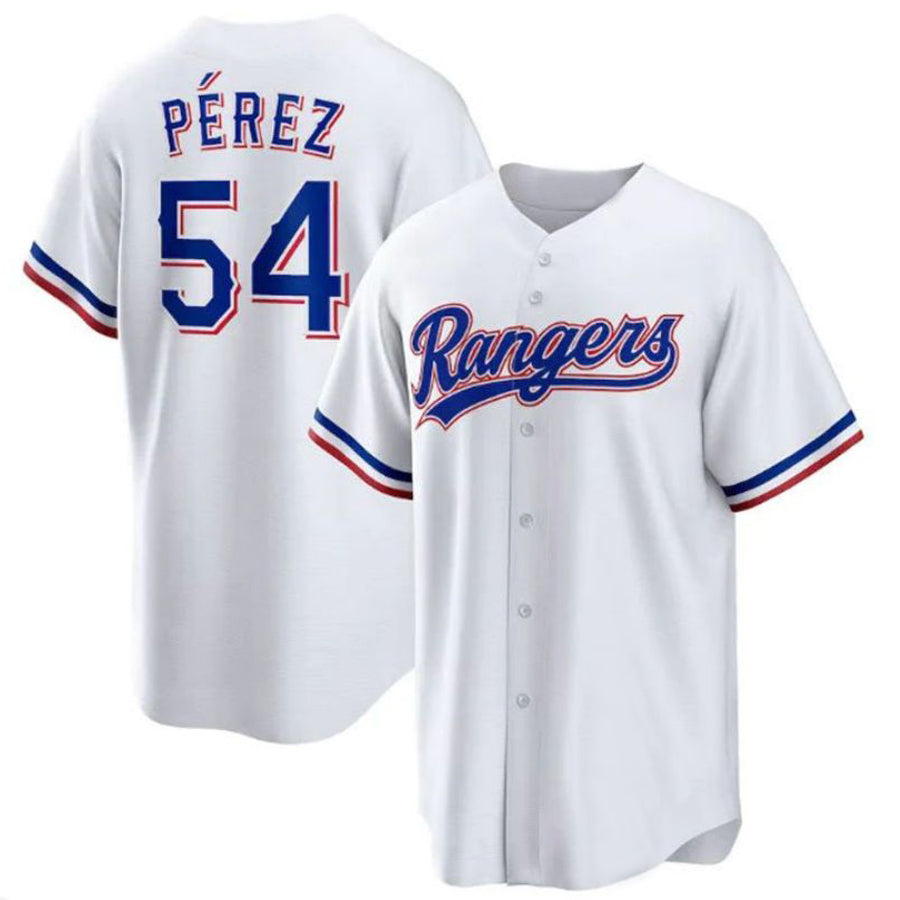 T.Rangers #54 Mart����an P����|rez White Home Replica Player Jersey Baseball Jerseys