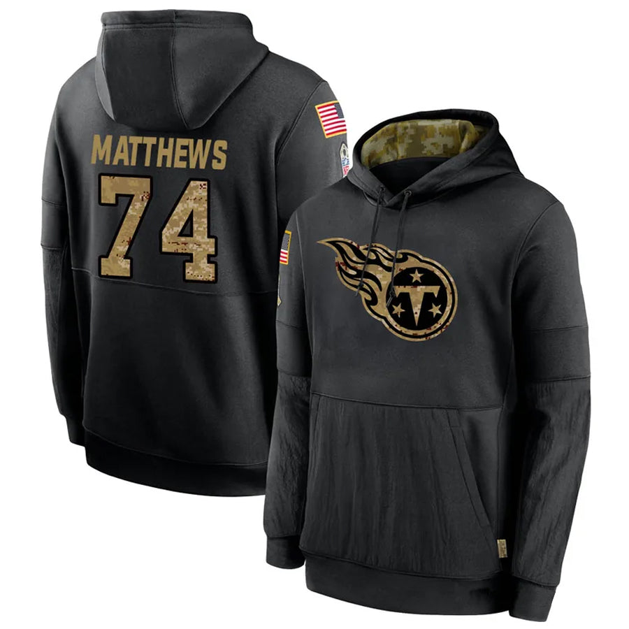 T.Titans #74 Bruce Matthews Player Black Salute To Service Hoodies Football Jerseys