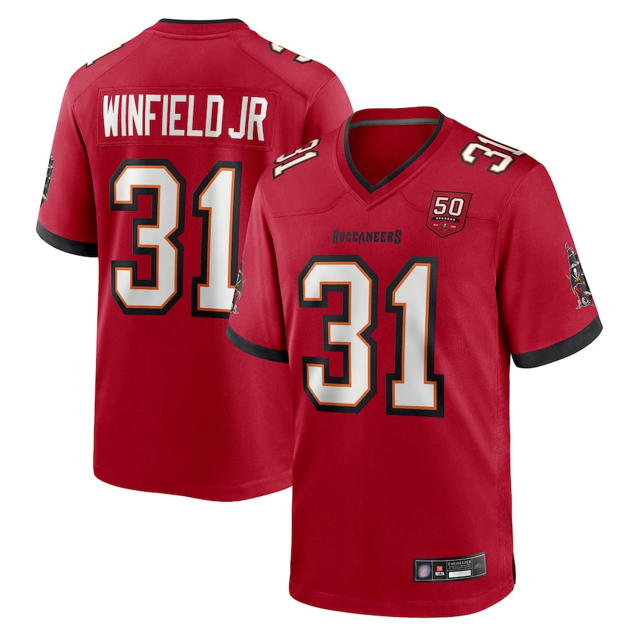 TB.Buccaneers #31 Antoine Winfield Jr. Player Red 50th Anniversary Game Football Jerseys