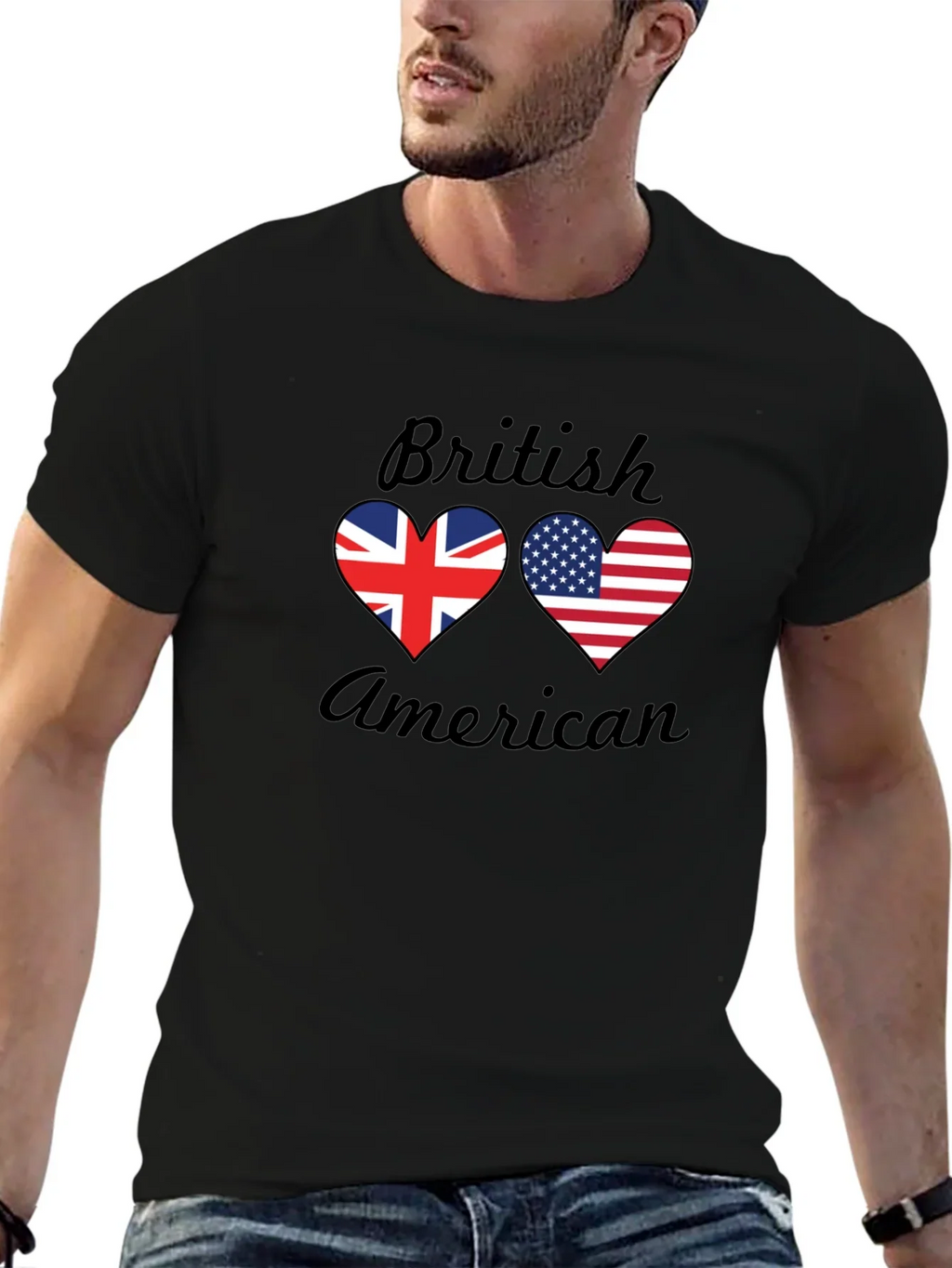 British American Flag Heart T-Shirt