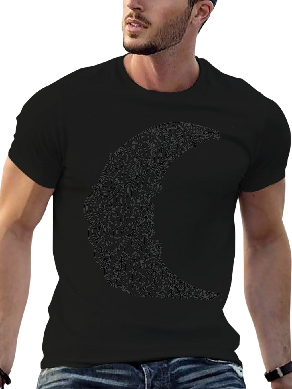 Black Moon Graphic Tee - Stylish Crescent Design