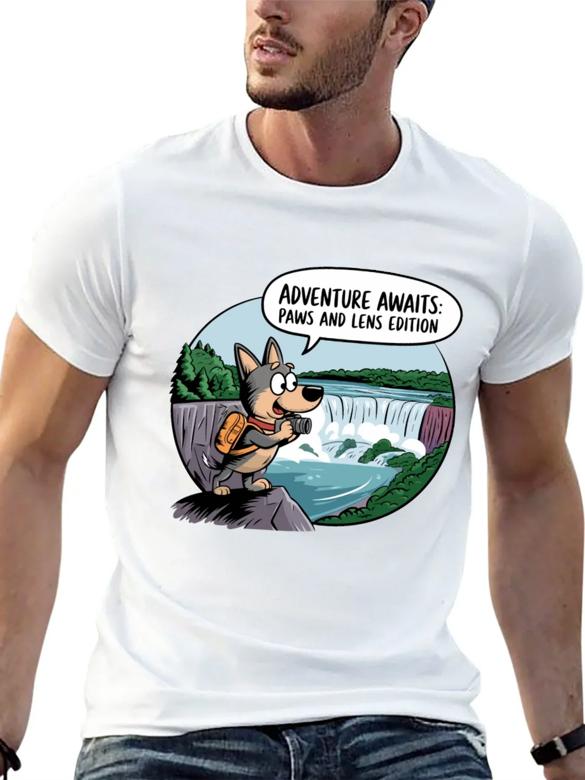 Adventure Awaits Dog T-Shirt Paws & Lens Edition