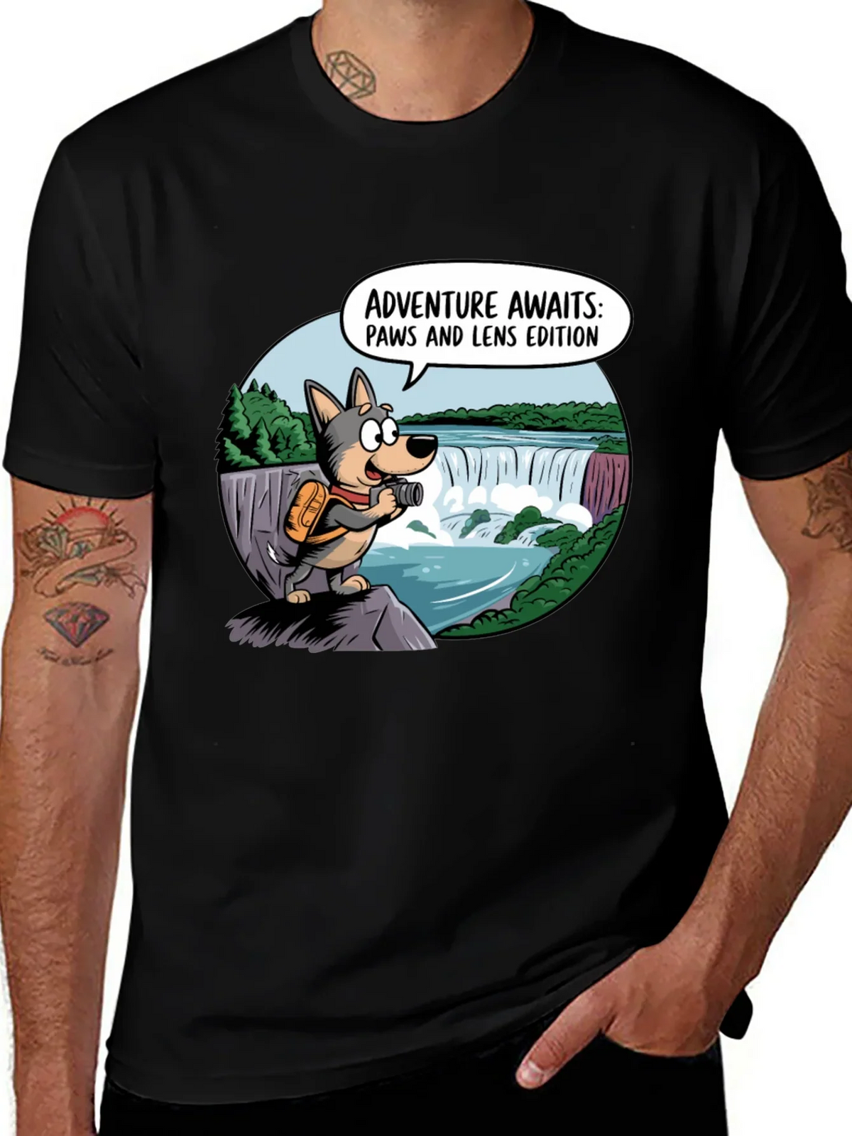 Adventure Awaits Dog T-Shirt Paws & Lens Edition