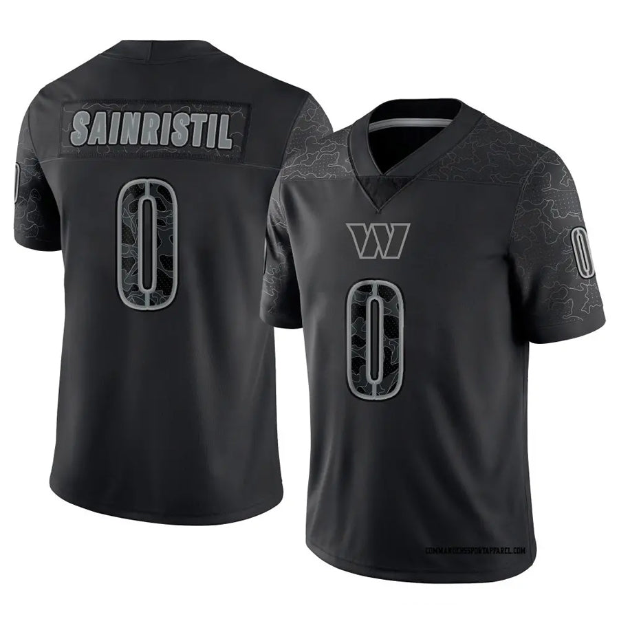 W.Commanders #0 Mike Sainristil Player Black RFLCTV Limited Football Jerseys
