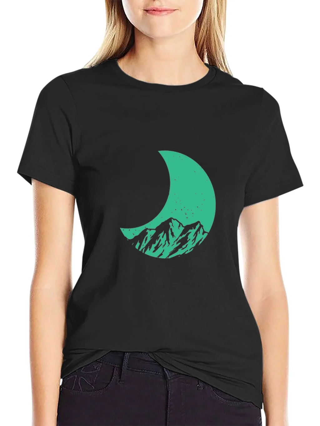 Mountain Moon Graphic Tee - Stylish Black Cotton T-Shirt