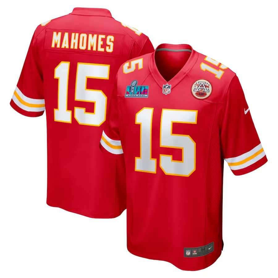 Men's Kansas City Chiefs Patrick Mahomes #15 Red Super Bowl LVII Patch Game Jersey1