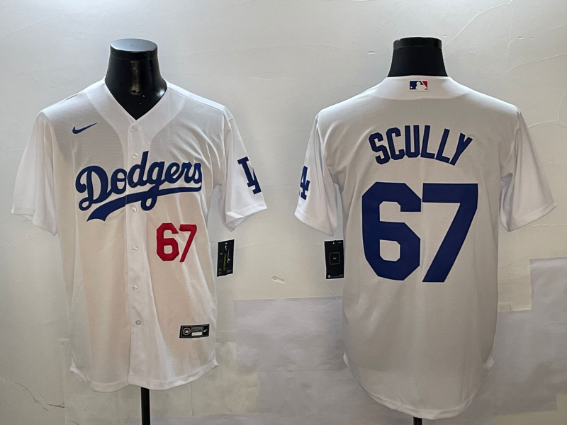 Men's Los Angeles Dodgers Vince Scully #67 White Home Limited Player Jersey1