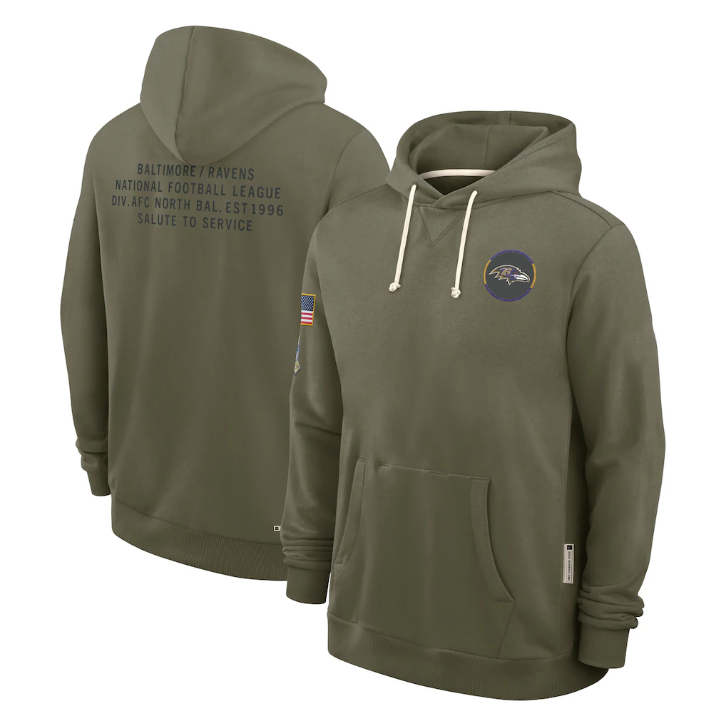 Men's Baltimore Ravens Olive 2025 Salute to Service Sideline Standard Issue Dri-FIT Hoodie