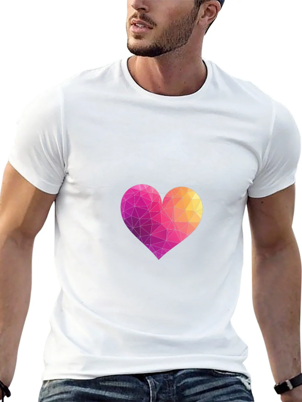 Geometric Heart Graphic Black T-Shirt