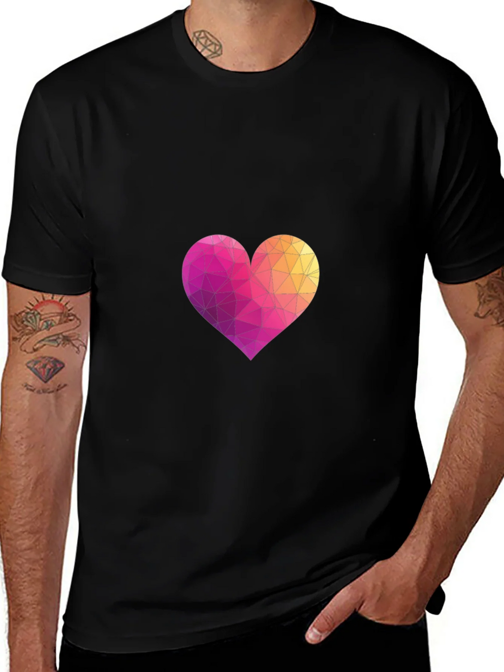 Geometric Heart Graphic Black T-Shirt