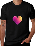 Geometric Heart Graphic Black T-Shirt