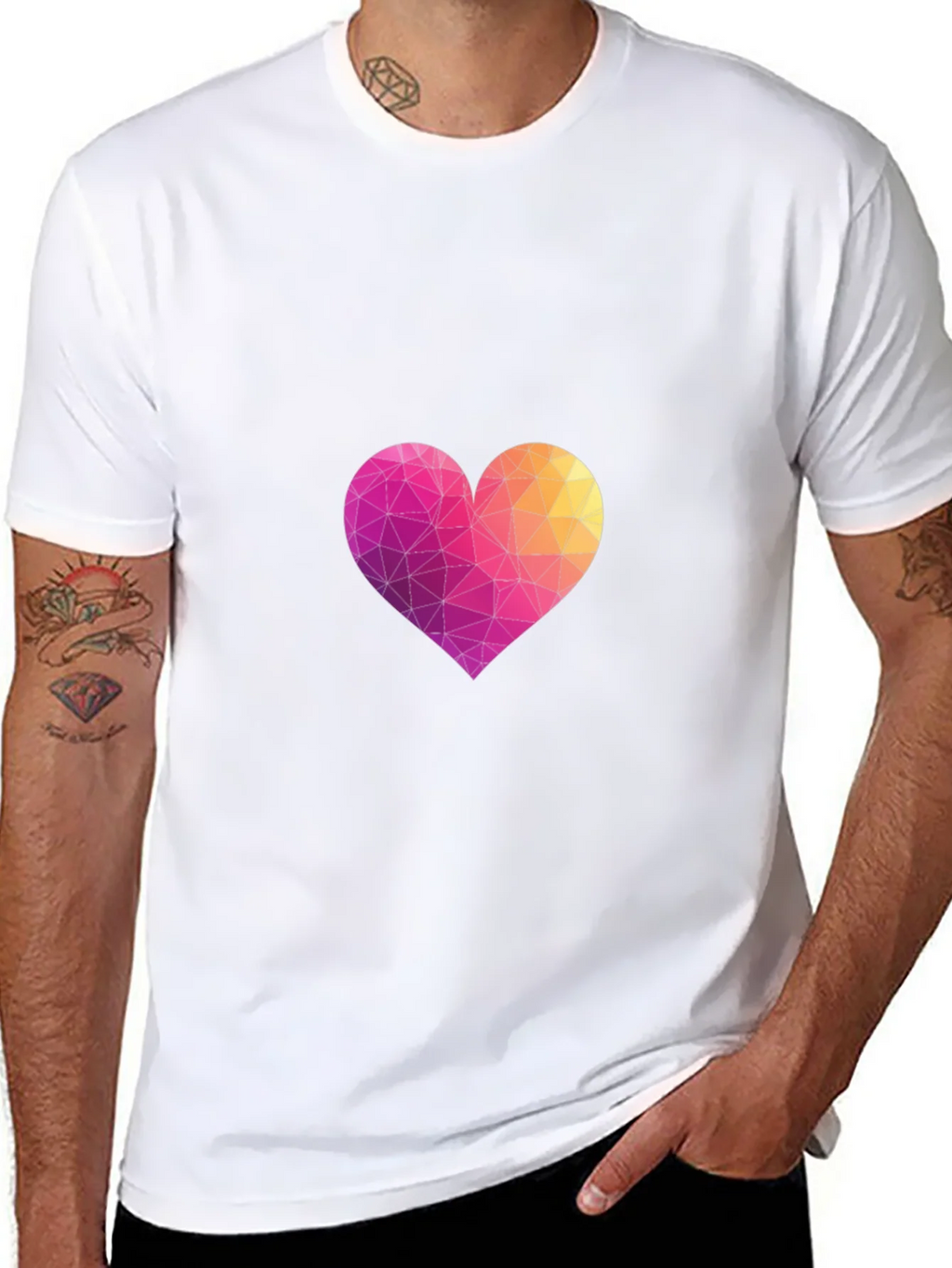 Geometric Heart Graphic Black T-Shirt