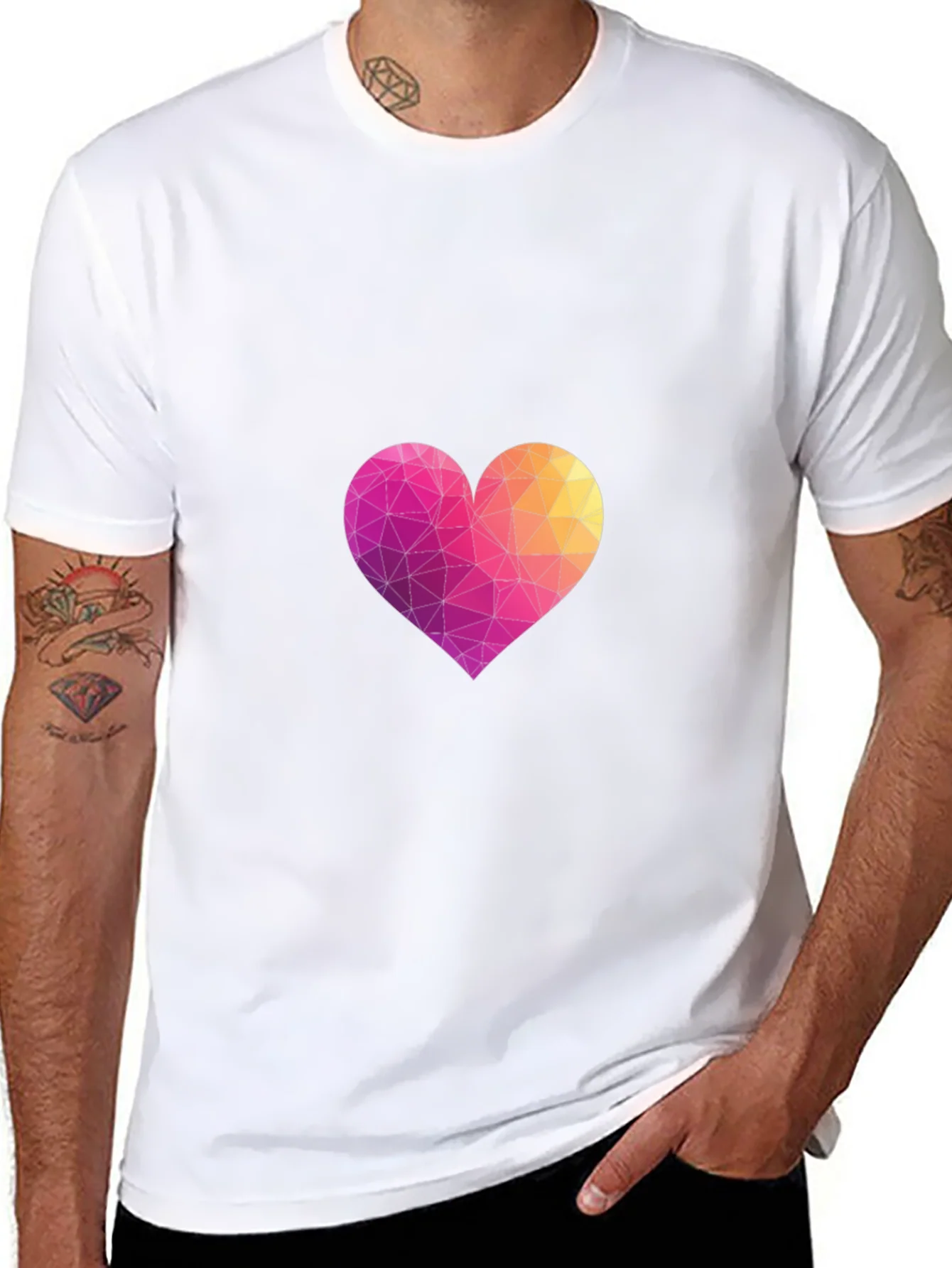 Geometric Heart Graphic Black T-Shirt