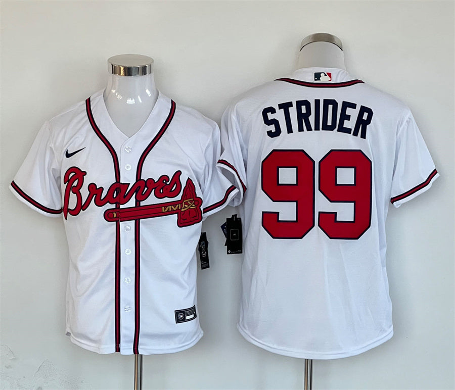 Men's Atlanta Braves Spencer Strider #99 White Replica Player Jersey1
