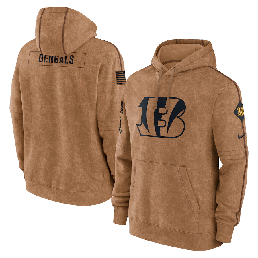 Men's Cincinnati Bengals Brown 2023 Salute To Service Club Pullover Hoodie2