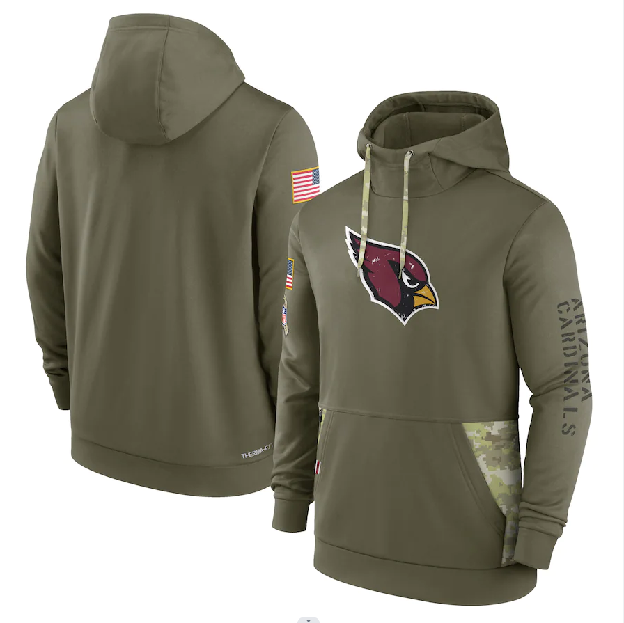 Men's Arizona Cardinals Olive 2022 Salute to Service Therma Performance Pullover Hoodie1