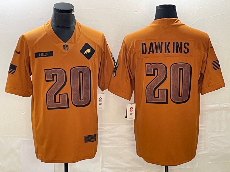 Men's Philadelphia Eagles Brian Dawkins #20 Brown 2023 Salute To Service Retired Player Limited Jersey1