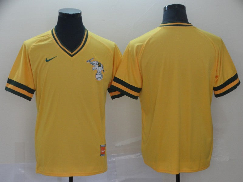 Men's Oakland Athletics Gold Blank Cooperstown Collection Mesh Batting Practice Jersey1