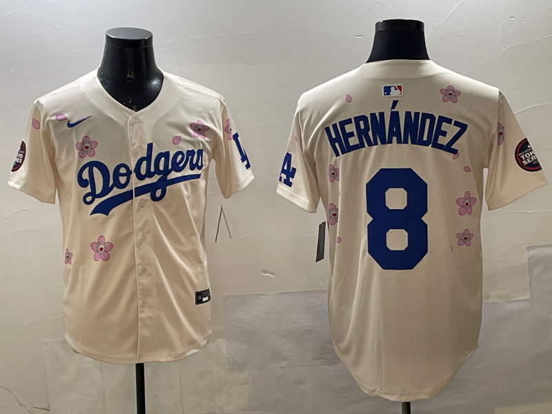 Men's Los Angeles Dodgers Enrique Hernandez #8 Cream Alternate Replica Player Jersey1