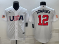 Men's 2023 World Baseball Classic #12 Kyle Schwarber USA White Jersey1