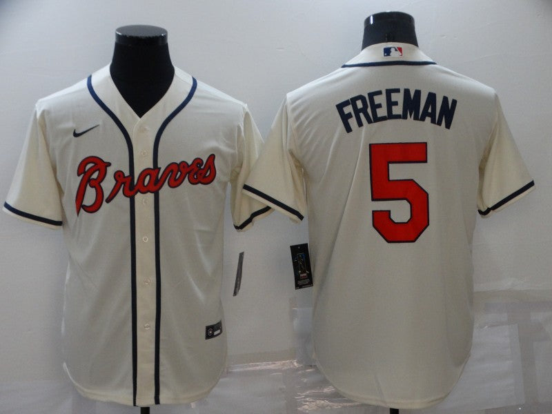 Men's Atlanta Braves Freedie Freeman #5 Beige Replica Jersey1