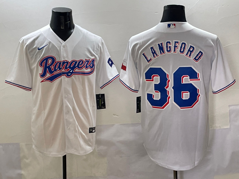 Men's Texas Rangers Wyatt Langford #36 White Home Limited Player Jersey