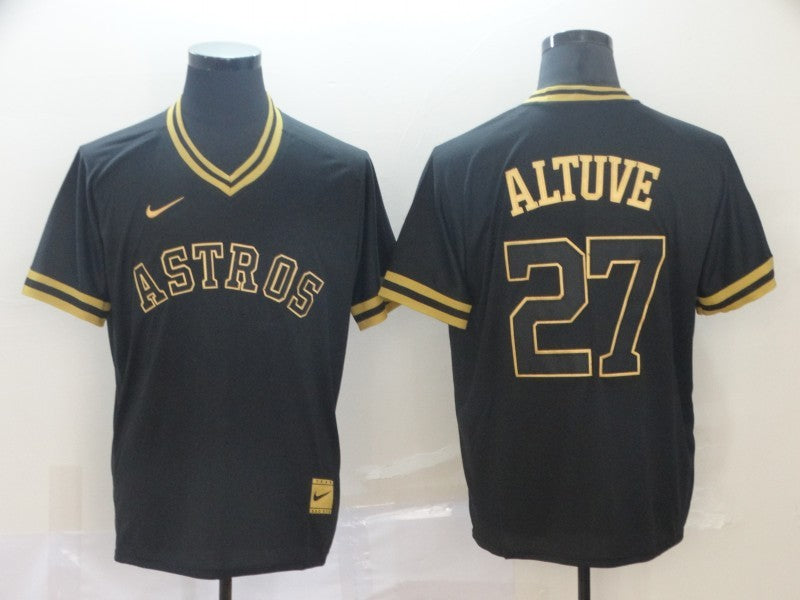 Men's Houston Astros Jose Altuve #27 Black Replica Player Jersey1
