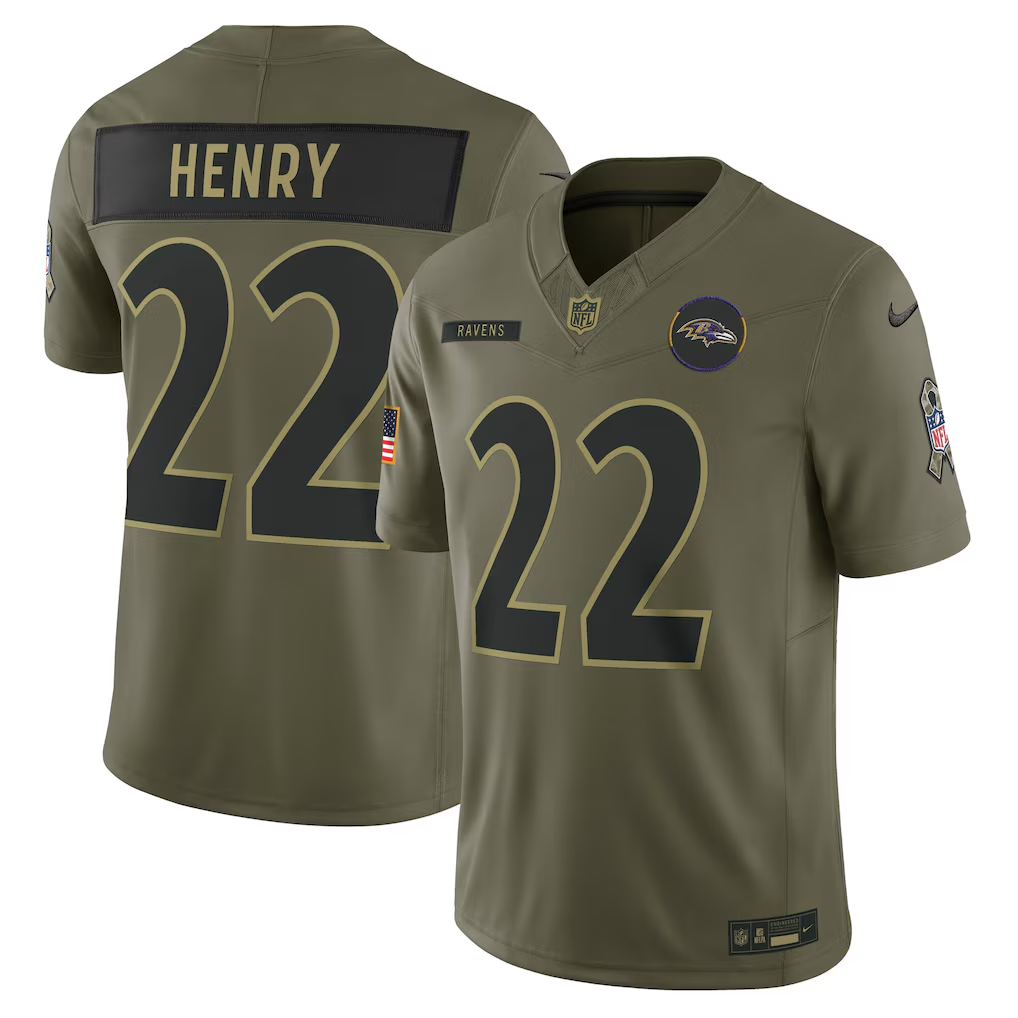 Men's Baltimore Ravens Derrick Henry  Olive 2025 Salute to Service Limited Jersey