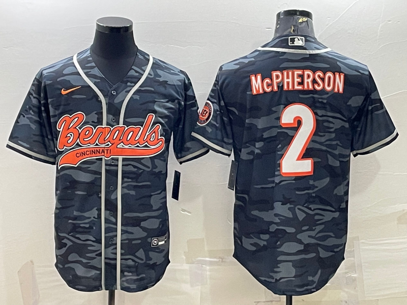 Men's Cincinnati Bengals Evan McPherson #2 Grey Camouflage Fashion Game Jersey2