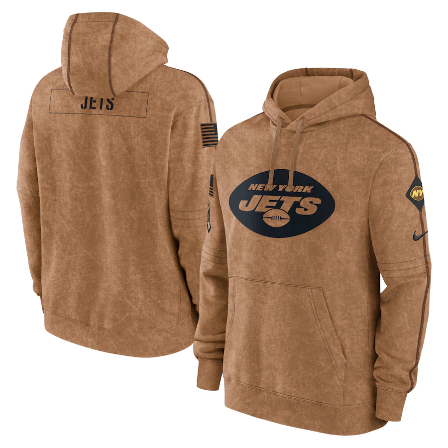 Men's New York Jets Brown 2023 Salute To Service Club Pullover Hoodie1