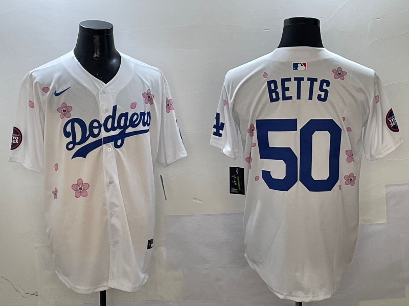 Men's Los Angeles Dodgers Mookie Betts #50 White Alternate Replica Player Jersey1