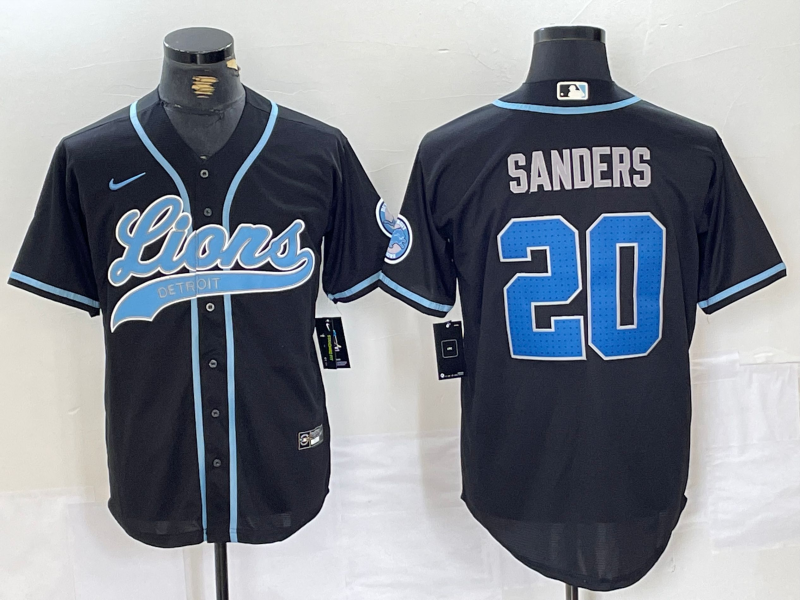Men's Detroit Lions Barry Sanders #20 Black Player Game Jersey1