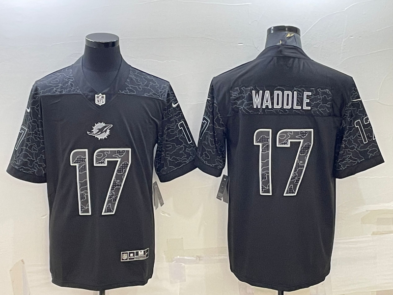 Men's Miami Dolphins Jaylen Waddle #17 Black RFLCTV Limited Jersey1