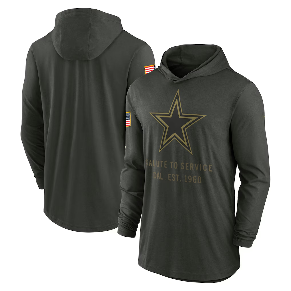 Men's Dallas Cowboys Forest Green 2025 Salute to Service Sideline Dri-FIT Lightweight Hooded Pullover