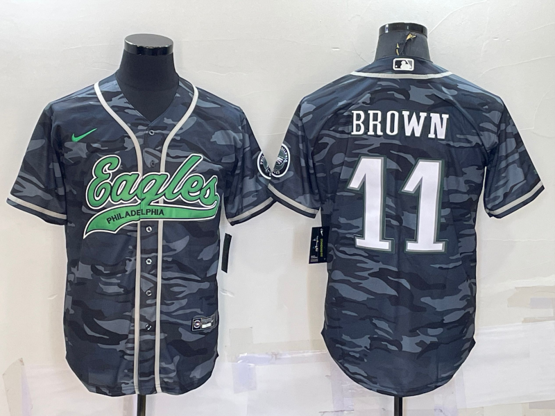 Men's Philadelphia Eagles A.J. Brown #11 Grey Camouflage Game Jersey1 Joint Edition