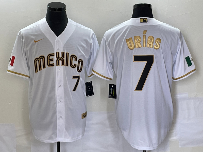 Men's 2023 World Baseball Classic #7 Julio Urias Mexico White Alternate Game Jersey1