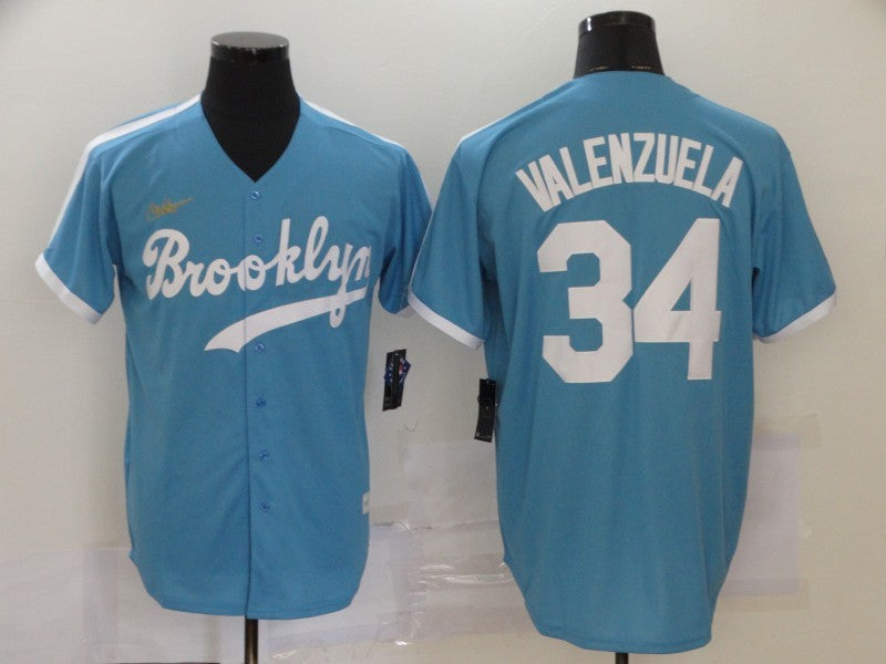 Men's Los Angeles Dodgers Fernando Valenzuela #34 Light Blue Replica Baseball Jersey1