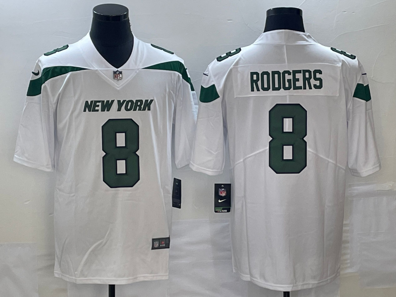 Men's New York Jets Aaron Rodgers #8 White Game Jersey1